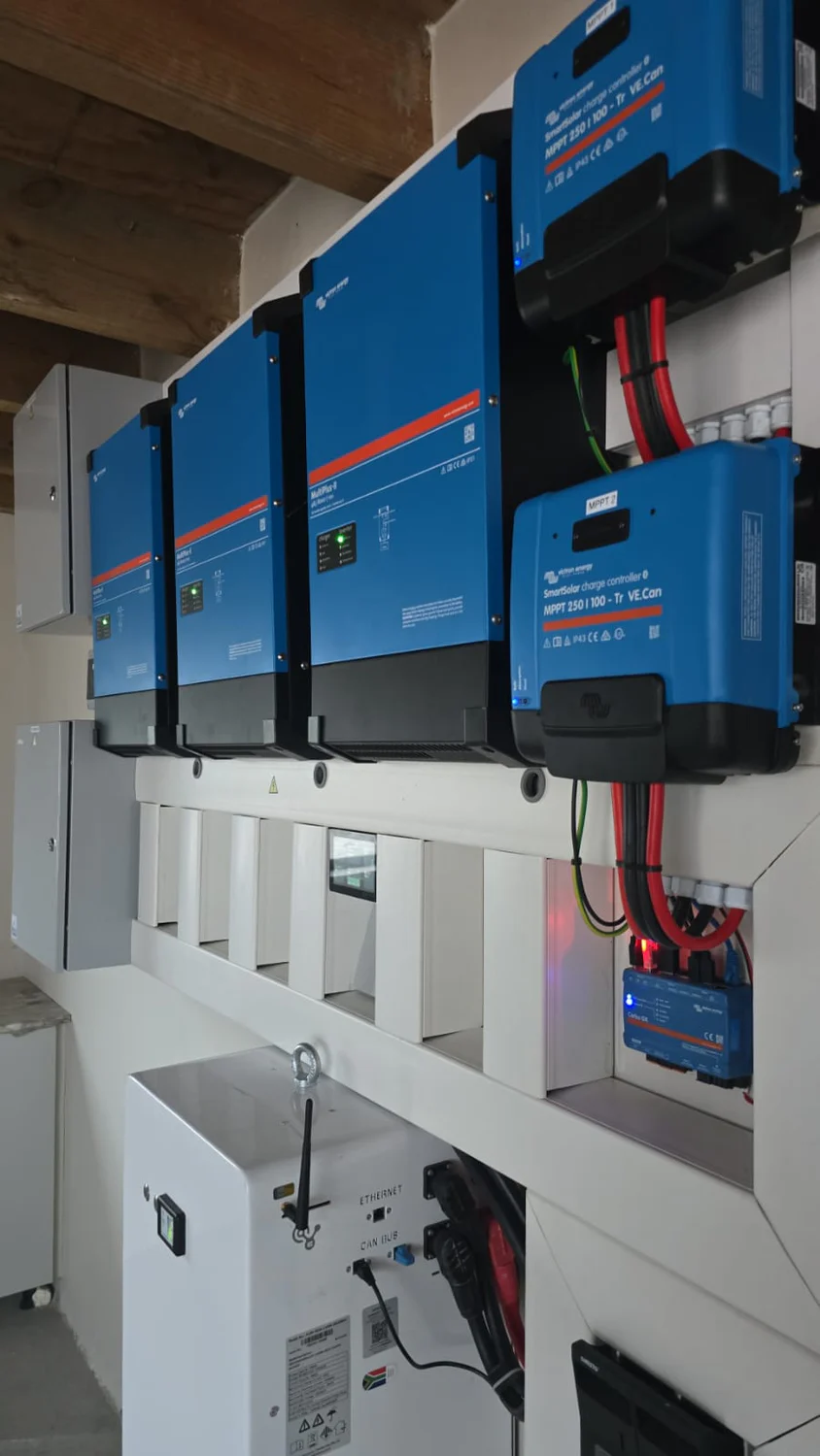 Close-up of the Victron inverter and control installation