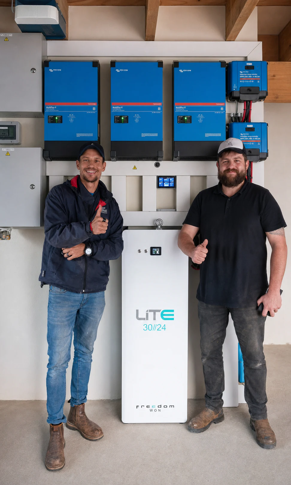 Merwe on the left and Johan on the right, owners of JME Services, with a completed Victron installation